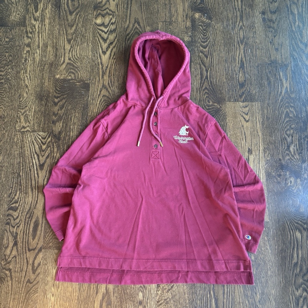 Champion Red WSU Washington State University Cougars Henley Hoodie Womens XL